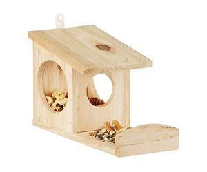 Relaxdays 10020743 Mangeoire pour écureuil distributeur de nourriture animaux en bois à suspendre HxlxP: 17,5 x 12 x 25 cm, vert