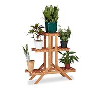 Relaxdays 10020749 Etagère à fleurs en bois escalier pour plantes échelle 3 étages 5 places HxlxP: 82,5 x 83 x 28,5 cm brun clair