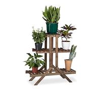 Relaxdays 10020749 Etagère à fleurs en bois escalier pour plantes échelle 3 étages 5 places HxlxP: 82,5 x 83 x 28,5 cm brun foncé