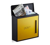 Relaxdays 10020771 Boîte aux lettres murale moderne en acier bicolore design HxlxP: 33 x 35 x 12,5 cm fente porte DIN-A4, noir-jaune