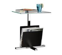 Relaxdays 10020782 Table d'appoint avec porte-revues plateau en verre métal design moderne table basse HxlxP: 53 x 46 x 36 cm, noir
