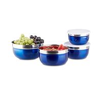 Relaxdays 10020833 Bol mélangeur avec couvercle lot de 4 saladiers en inox plusieurs tailles HxlxP: 9 x 18,4 x 18,4 cm, bleu