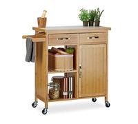 Relaxdays Desserte de cuisine 10020947 bambou 4 tiroirs plateau en marbre 36 x 89 x 86 cm