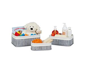 Relaxdays 10021173_111 Boîte de rangement en bambou lot de 3 rectangle paniers ouverts HxlxP 13 x 30 x 20 cm revêtement tissu, gris, 8 x 21,5 x 12 cm
