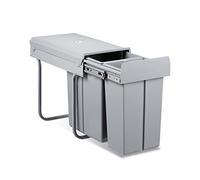 Relaxdays 10021234 Poubelle tri sélectif recyclage 2 compartiments, HxlxP: 41,8 x 26 x 48 cm, 2 bacs (10+20 litres), gris, Plastique, 26 x 48 x 41,8 cm