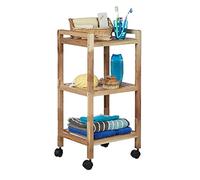 Relaxdays 10021313 Meuble de salle de bain à roulettes en bois caisson étagère cuisine rangement HxlxP: 71,5 x 35 x 31 cm 3 niveaux, nature