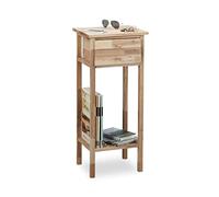 Relaxdays 10021329 Table d’appoint noyer console téléphone avec tiroir et 2 surfaces HxlxP: 80 x 35 x 30 cm, nature