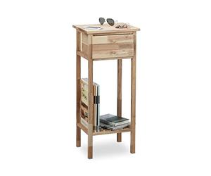 Relaxdays 10021329 Table d’appoint noyer console téléphone avec tiroir et 2 surfaces HxlxP: 80 x 35 x 30 cm, nature