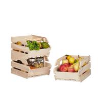 Relaxdays Cagette en bois empilable boîte rangement nature lot de 3 caisses HxlxP: 20 x 27,5 x 38 cm, nature