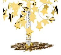 Relaxdays 10021763 Lanceur de confettis canon confettis party popper étoile dorée 40 cm portée 6-8 m, doré