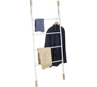Relaxdays Porte-Serviettes échelle Blanc Portant escalier Valet vêtements 4 Barres Bambou métal HxlxP: 150x70x2cm, Blanc