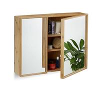 Relaxdays 10021883 Armoire de salle de bain miroir 2 portes armoire de toilette en bambou HxlxP: 50 x 65 x 14 cm, nature