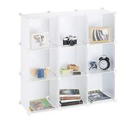 Relaxdays 10021956_49 Étagère Rangement 9 Casiers Modulable DIY Assemblage Plug In Bibliothèque, Noir, Plastique, Blanc, 32 x 95.5 cm