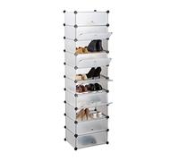 Relaxdays 10021963 Meuble chaussures rangement 10 casiers plastique chaussures modulable DIY HxlxP: 176x49x37 cm, transparent