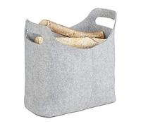 Relaxdays 10021972 Panier à bûches de bois en feutre, HxlxP: 39,5 x 40 x 23 cm, 2 poignées, pliable, porte-revues, gris