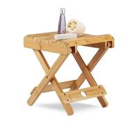 Relaxdays, Nature Tabouret Bambou Pliant Déco Salle de Bain Résistant à l’Humidité Marchepied SDB 31,5 x 27,5 x 28,5 cm, HLP