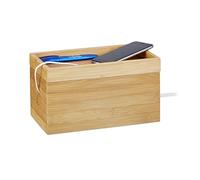 Relaxdays 10022183 Boîte Bambou, Multiple, Compact, Universel, Pratique, Organisation câbles HxLxP 14x 25,5x14 cm Nature, Naturel, 14 x 25,5 x 14 cm