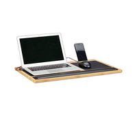 Relaxdays Table portable 10022200 Bambou 60x40 cm fente smartphone 2 tapis souris Naturel