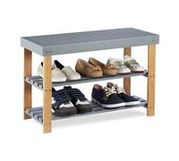 Relaxdays 10022209 Banc Bambou, 2 Niveaux Ouverts, Range-Chaussures, Banquette Veinure Naturelle, 45x70x28,5cm, Gris, HLP 45 x 70 x 28,5 cm