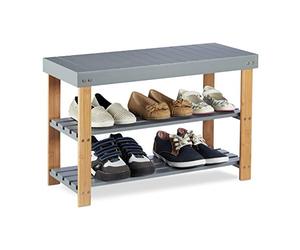 Relaxdays 10022209 Banc Bambou, 2 Niveaux Ouverts, Range-Chaussures, Banquette Veinure Naturelle, 45x70x28,5cm, Gris, HLP 45 x 70 x 28,5 cm