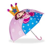 Relaxdays Parapluie pour enfants motif princesse effet 3D fille garçon forme cloche, rose