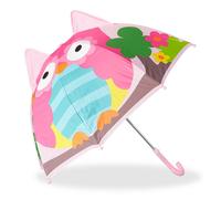 Relaxdays Parapluie pour enfants motif chouette effet 3D fille garçon forme cloche, coloré