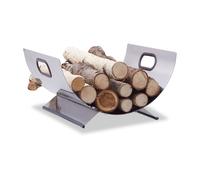 Relaxdays Porte-bûches de cheminée porte-revues inox métal moderne support bois HxlxP: 19 x 37 x 33 cm, argent