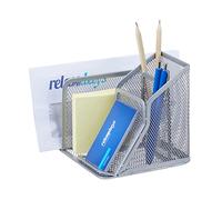 Relaxdays 10022478_55 Organiseur de Bureau stylos courriers Porte Bloc-Notes Style Maille métal HxlxP: 6x38x30cm, Argent, Silber, 13 x 15 x 13,5 cm