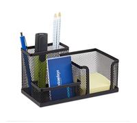 Relaxdays 10022479_46 Organiseur de Bureau stylos Porte-Cartes de Visite Bloc-Note Maille métal HxlxP: 10 x 18,5 x 9,5cm, Noir, 9,5 x 18,5 x 10 cm