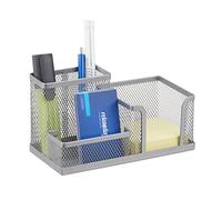 Relaxdays 10022479_55 Organiseur de Bureau stylos Porte-Cartes de Visite Bloc-Note Maille métal HxlxP: 10x18,5x9,5cm, Argent, Silber, 9,5 x 18,5 x 10 cm