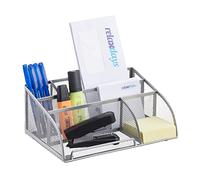 Relaxdays 10022480_55 Organiseur de Bureau stylos Lettres Porte Bloc-Notes Maille métal 5 Compartiments, Argent, Silber, 10,5 x 25,5 x 18 cm