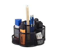 Relaxdays 10022487_46 Organiseur de bureau porte-stylos notes cartes de visite fournitures maille 7 compartiments pivotant, noir, Métal, 11 x 17,5 x 16,5 cm