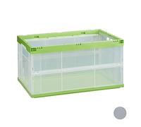 Relaxdays 10022581_53 Boîte pliable couvercle caisse de rangement plastique coffre transport 60 litres 60x40x32 cm, transparent vert, 40 x 58,5 x 31,5 cm