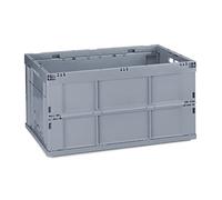Relaxdays Boîte pliable couvercle caisse de rangement plastique coffre transport 60 litres 31,5 x 58,5 x 40 cm, gris