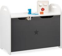 relaxdays Coffre à jouets blanc/gris 57,0 x 30,0 x 47,0 cm