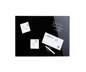 Relaxdays 10022749_799 Tableau magnétique 100 x 60 cm, panneau d’affichage, pense-bête, 3 aimants, verre, noir