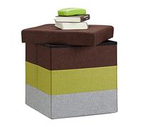 Relaxdays 10022866_470 Tabouret Cube carré Pliant Coffre de Rangement Pliable Pouf rayé Tricolore HxlxP: 38 x 38 x 38 cm, coloré, Marron/Vert/Gris