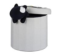 Relaxdays 10022874_550 Tabouret rond pliant coffre de rangement pliable pouf siège chaise couvercle HxlxP: 43 x 45 x 45 cm, gris foncé, Lin, crème, 43x45x45 cm