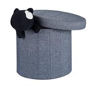 Relaxdays 10022874_709 Tabouret rond pliant coffre de rangement pliable pouf siège chaise couvercle HxlxP: 43 x 45 x 45 cm, gris foncé, lin, 43x45x45cm