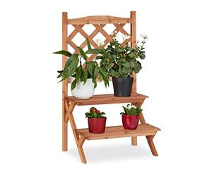 Relaxdays 10022926_58 Escalier à plantes treillis bois de sapin étagère à fleurs grillage 2 étages échelle HxlxP: 89x51x40cm, nature, Medium