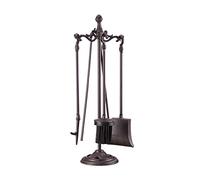 Relaxdays 10022938 Ensemble serviteur de cheminée 5 pièces Accessoires Fonte de Fer avec Support, HxlxP 51 x 18 x 18 cm, Noir, Marron