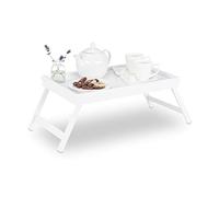 Relaxdays 10023234, Blanc Tablette de Lit Bambou Pieds Rabats Rebords Plateau de Service & Petit Déjeuner, HLP 22 x 64 x 31 cm