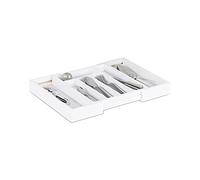 Relaxdays 10023238 Boîte à Couverts Tiroir, Extensible, Largeur Variable, 5-7 Casiers, Organiseur Bambou, HLP 5x48x33,5cm, Blanc