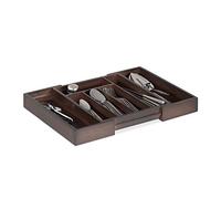Relaxdays 10023239 Boîte à Couverts Tiroir, Extensible, Largeur Variable, 5-7 Casiers, Organiseur Bambou, HLP 5x48x33,5cm, Marron, Brun foncé