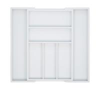 Relaxdays 10023244, Blanc Boîte à Couverts Tiroir, Extensible, Largeur Variable, 5-7 Casiers, Organiseur Bambou, HLP 5x48x46cm