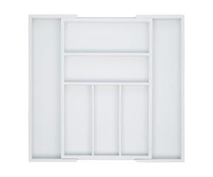 Relaxdays 10023244, Blanc Boîte à Couverts Tiroir, Extensible, Largeur Variable, 5-7 Casiers, Organiseur Bambou, HLP 5x48x46cm