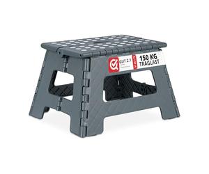 Relaxdays 10023606_709 pliant M, portable, Tabouret de voyage, salle de bain, 120 kg, plastique, 22 cm de haut, gris foncé, PP, 22 x 31,5 x 25 cm