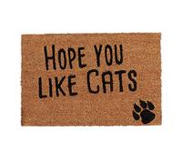 Relaxdays 10023816_243 Paillasson fibre de coco Hope You Like Cats 40x60 cm tapis d’entrée extérieur antidérapant PVC, nature, Naturel, 1,5 x 60 x 40 cm