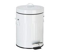 Relaxdays 10023830_670 pédale vintage, Poubelle à déchets pour la cuisine ou la salle de bain, en métal, Blanc, 5 litres, fer, plastique, 32,5 x 22 x 25 cm