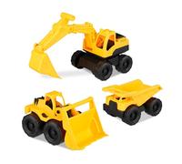 Relaxdays 10023916 Lot de 3 jouets de construction avec pelleteuse frontale et camion pour bac à sable et chambre d'enfant en plastique Jaune